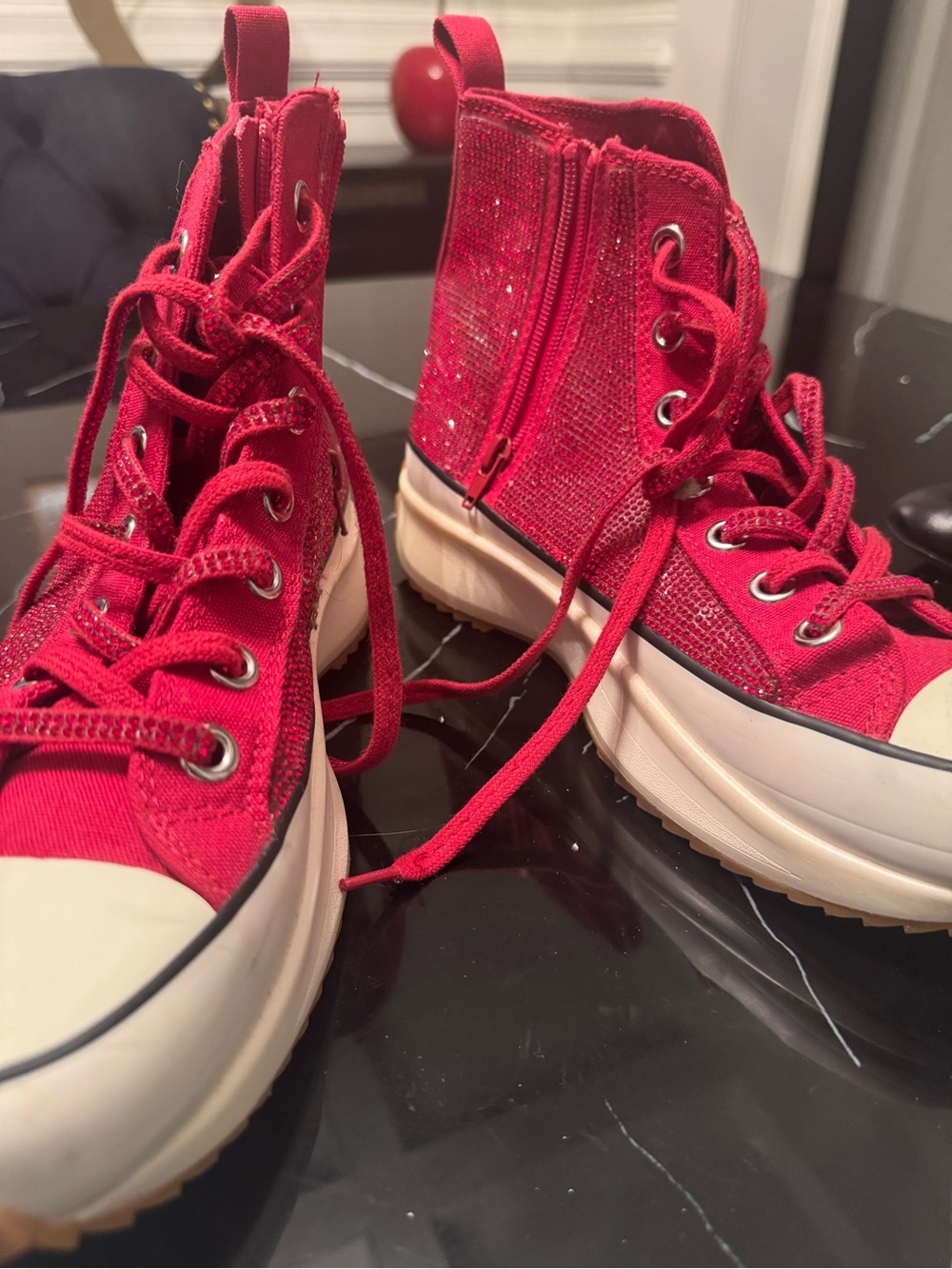 Steve Madden Red Glitter High-Top Sneaker - Picture 4 of 5